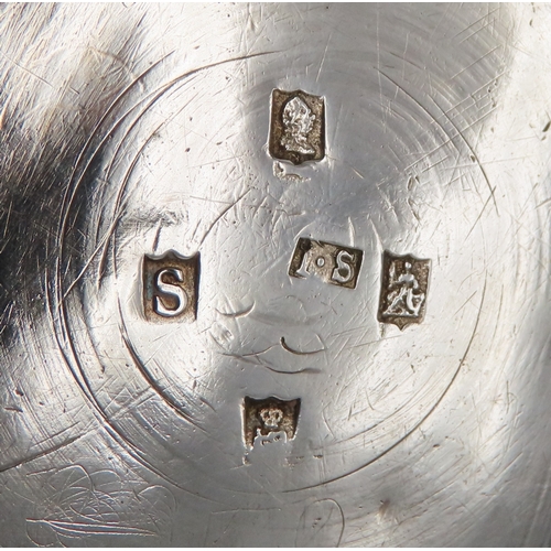 2302 - A GEORGE III IRISH SILVER TEAPOTby James Scott, Dublin 1814, of squat baluster form, the body part-f... 