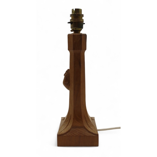 2155 - WORKSHOP OF ROBERT 'MOUSEMAN' THOMPSON, KILBURNoak table lamp, with carved mouse detail, 31cm high i... 