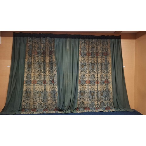 2188 - WILLIAM MORRIS (1834-1896) A PAIR OF TULIP AND ROSE WOVEN WOOL CURTAINS with dark blue panels to eit... 