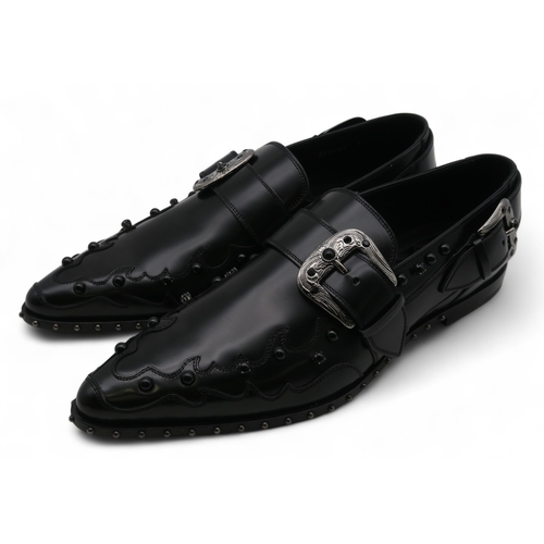 Dolce and Gabbana calfskin Paride monkstrap shoes with buckles and studded soles, size 43, with dustbags and original box