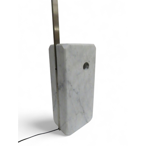 2132 - A 20TH CENTURY FLOS ARCO STANDARD ARC LAMPwith two piece chromed dome shade with pierced back on bru... 