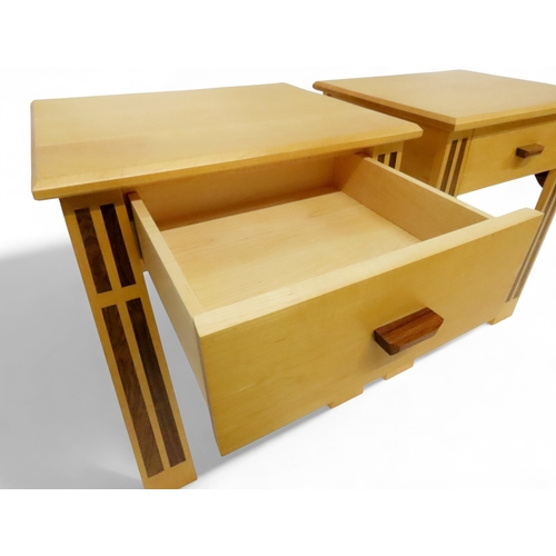 2134 - A PAIR OF CIRCA 2003 KEITH GENTLES OF ALLOA HANDCRAFTED MAPLE LAMP TABLES with chamfered rectangular... 