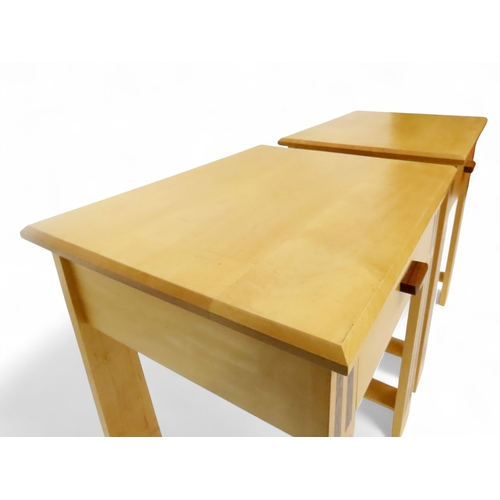 2134 - A PAIR OF CIRCA 2003 KEITH GENTLES OF ALLOA HANDCRAFTED MAPLE LAMP TABLES with chamfered rectangular... 