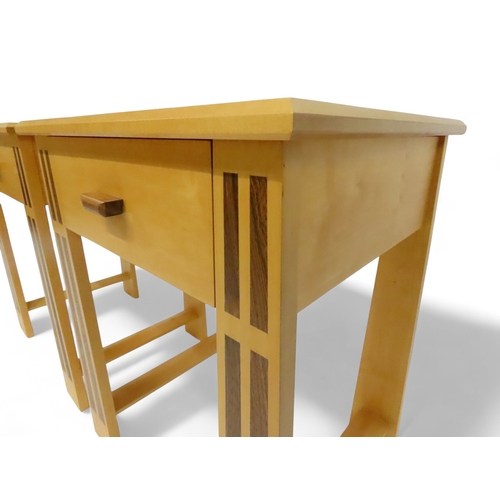 2134 - A PAIR OF CIRCA 2003 KEITH GENTLES OF ALLOA HANDCRAFTED MAPLE LAMP TABLES with chamfered rectangular... 