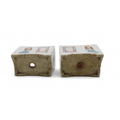 2251 - A PAIR OF CANTON RECTANGULAR FLOWER PLANTERS Each painted with officials beside panels of calligraph... 