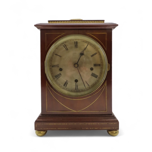 2161 - A REGENCY MAHOGANY WESTMINSTER CHIMING BRACKET CLOCKwith inlaid brass detail, the silvered dial with... 