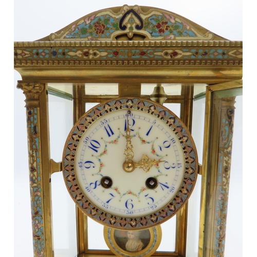 2163 - A FRENCH 19TH CENTURY CHAMPLEVE AND GILT BRASS MANTLE CLOCKthe white enamelled dial with Arabic nume... 