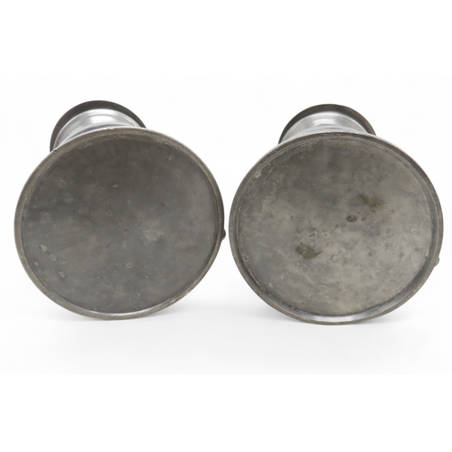 2164 - A PAIR OF SCOTTISH PEWTER FLAT-LID FLAGONS28cm high, together with a pair of large wine goblets, 22c... 