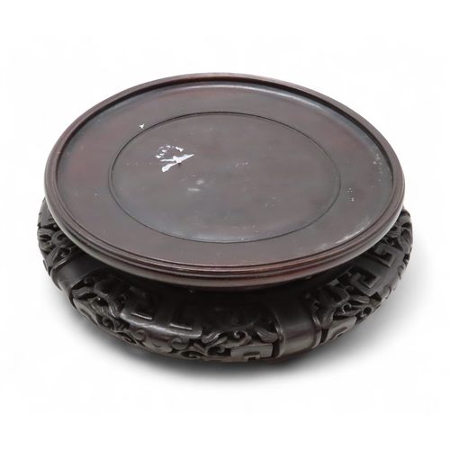 2280 - A CHINESE PEWTER GINGER JARDecorated with brass in relief with birds, 18cm high and with Zitan carve... 