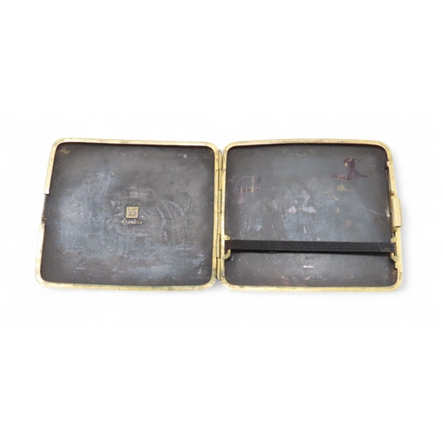 japanese komai cigarette case A JAPANESE KOMAI CIGARETTE CASEThe damascened decoration with elephant and  Howdah, 86 grams, 9cm wid