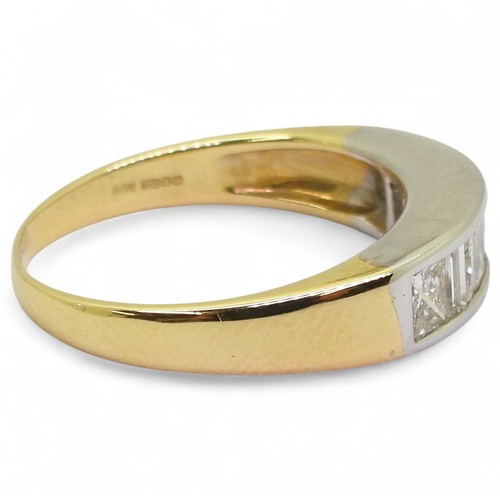 2739 - A PRINCESS CUT DIAMOND RINGthe mount in yellow and white 18ct gold, is set with four princess cut di... 