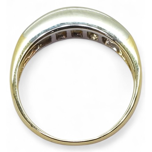 2739 - A PRINCESS CUT DIAMOND RINGthe mount in yellow and white 18ct gold, is set with four princess cut di... 