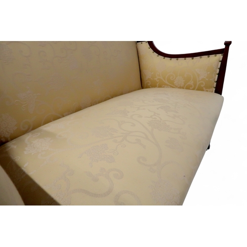 2030 - AN EDWARDIAN MAHOGANY FRAMED THREE PIECE PARLOUR SUITEconsisting two seater settee, 94cm high x 127c... 