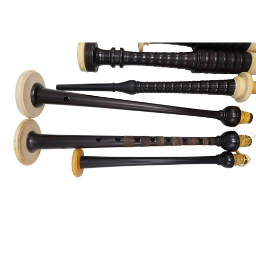 553 - SCOTTISH BAGPIPES blackwood with ivory mounts, including a R R Hardie chanter, a Henderson chanter a... 