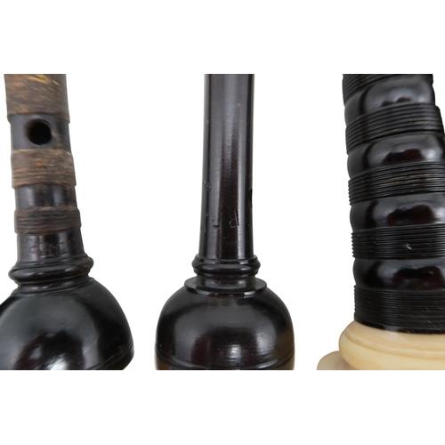 553 - SCOTTISH BAGPIPES blackwood with ivory mounts, including a R R Hardie chanter, a Henderson chanter a... 