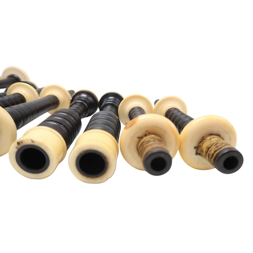 553 - SCOTTISH BAGPIPES blackwood with ivory mounts, including a R R Hardie chanter, a Henderson chanter a... 