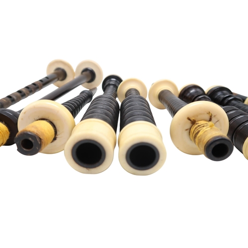 553 - SCOTTISH BAGPIPES blackwood with ivory mounts, including a R R Hardie chanter, a Henderson chanter a... 