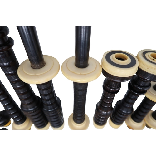 553 - SCOTTISH BAGPIPES blackwood with ivory mounts, including a R R Hardie chanter, a Henderson chanter a... 