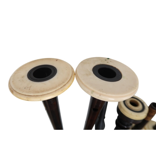 553 - SCOTTISH BAGPIPES blackwood with ivory mounts, including a R R Hardie chanter, a Henderson chanter a... 
