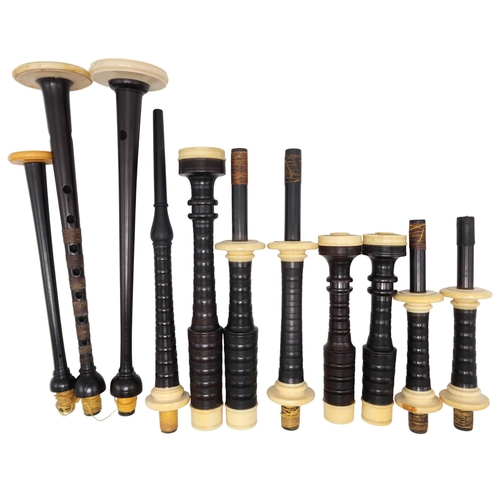 553 - SCOTTISH BAGPIPES blackwood with ivory mounts, including a R R Hardie chanter, a Henderson chanter a... 