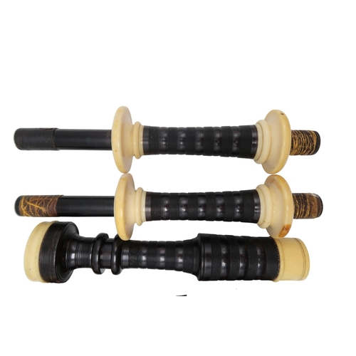 553 - SCOTTISH BAGPIPES blackwood with ivory mounts, including a R R Hardie chanter, a Henderson chanter a... 