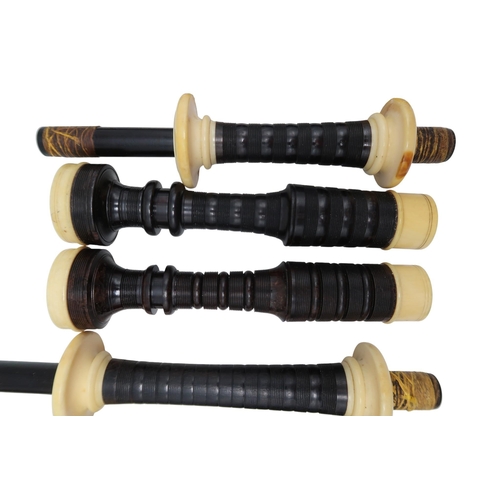 553 - SCOTTISH BAGPIPES blackwood with ivory mounts, including a R R Hardie chanter, a Henderson chanter a... 