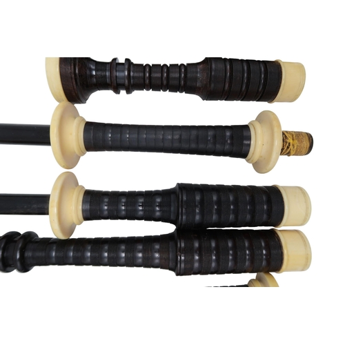 553 - SCOTTISH BAGPIPES blackwood with ivory mounts, including a R R Hardie chanter, a Henderson chanter a... 