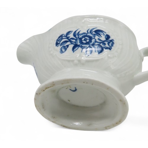 2190 - A WORCESTER PRESS-MOULDED STRAP FLUTE FLORAL SAUCEBOATwith crescent mark, a First Period Worcester I... 