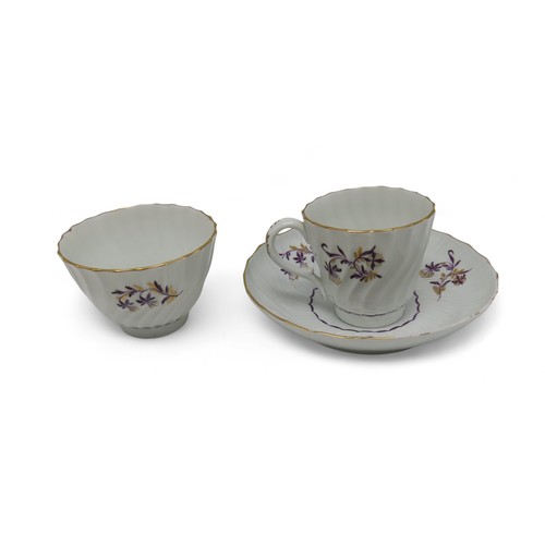 2190 - A WORCESTER PRESS-MOULDED STRAP FLUTE FLORAL SAUCEBOATwith crescent mark, a First Period Worcester I... 