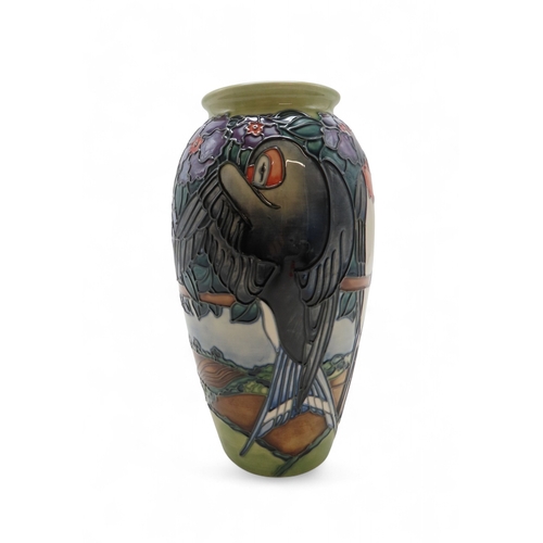 2191 - A MOORCROFT SWALLOWS VASEdesigned by Rachel Bishop, limited edition 369/500, dated 1997, impressed a... 