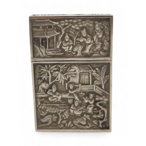 2337 - A CHINESE EXPORT SILVER CARD CASEpossibly Khecheong, of rectangular form, one side engraved with fig... 