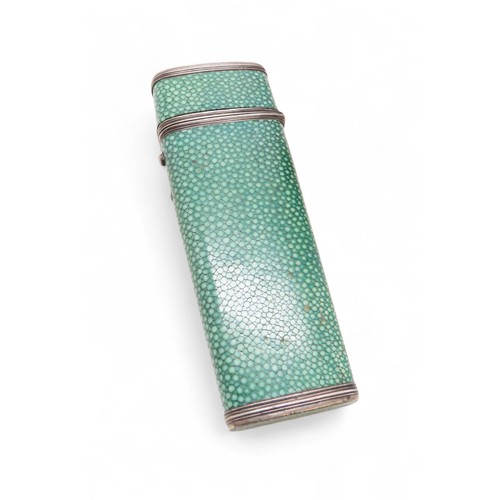 2338 - A 19TH CENTURY SHAGREEN & WHITE METAL GEOMETRY NECESSAIREcomprising a part-set of instruments, t... 