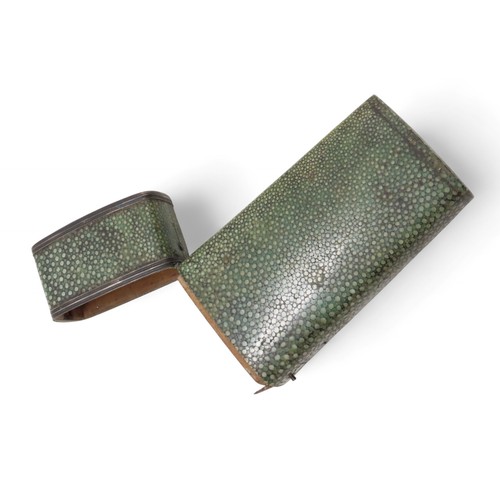 2338 - A 19TH CENTURY SHAGREEN & WHITE METAL GEOMETRY NECESSAIREcomprising a part-set of instruments, t... 