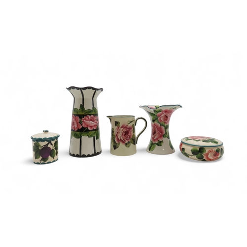 2209 - A COLLECTION OF WEMYSS CABBAGE ROSE POTTERYincluding a Lady Eva vase, 15.5cm high, a tall vase with ... 