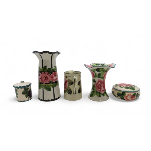 2209 - A COLLECTION OF WEMYSS CABBAGE ROSE POTTERYincluding a Lady Eva vase, 15.5cm high, a tall vase with ... 