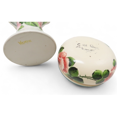 2209 - A COLLECTION OF WEMYSS CABBAGE ROSE POTTERYincluding a Lady Eva vase, 15.5cm high, a tall vase with ... 