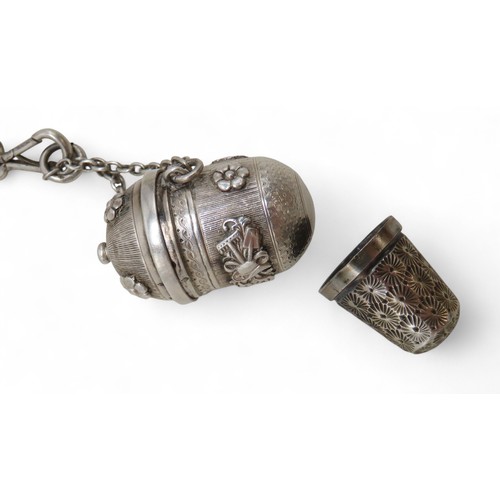 2339 - A VICTORIAN SILVER FIVE CHAIN CHATELAINEthe clip by Mackay, Cunningham & Co, Edinburgh 1873, the... 