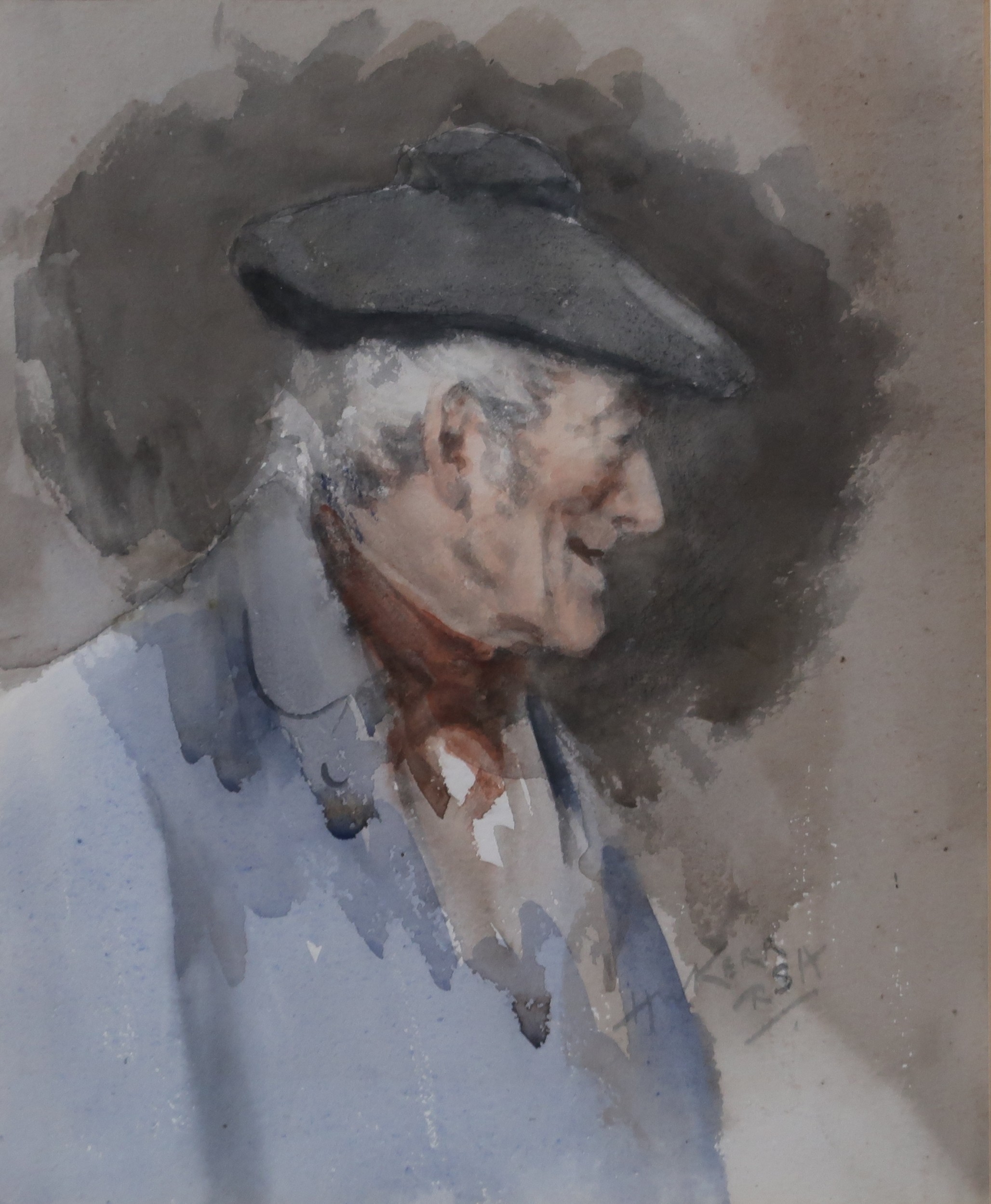 HENRY WRIGHT KERR RSA (SCOTTISH 1857-1936) PORTRAIT OF MAN WITH BONNET ...