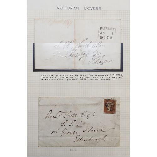 7102 - A small collection of covers and postmarks including several 1d plate pairs many with Scottish cance... 