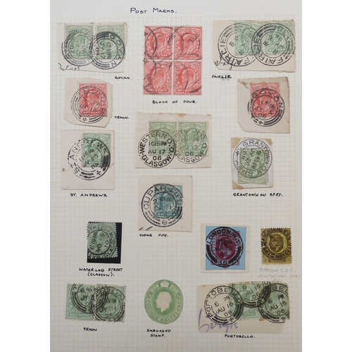 7102 - A small collection of covers and postmarks including several 1d plate pairs many with Scottish cance... 