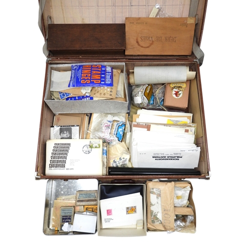 7107 - A suitcase containing stamps, collector's equipment, public records, postage cancel blocks, first da... 