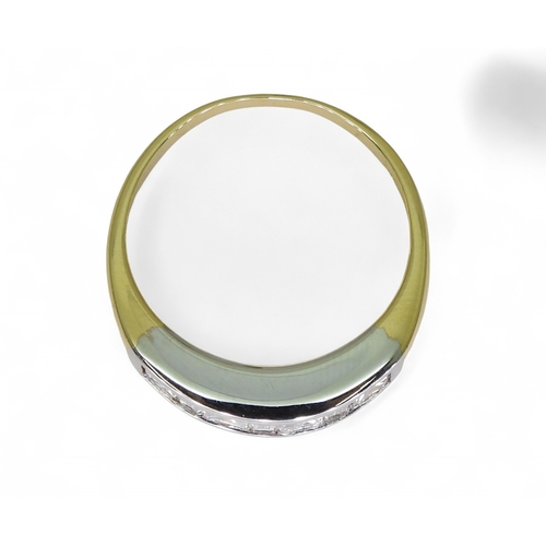 2739 - A PRINCESS CUT DIAMOND RINGthe mount in yellow and white 18ct gold, is set with four princess cut di... 