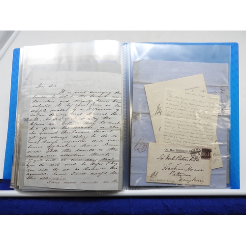 7121 - A collection of Victorian correspondence, housed in an album, including an example addressed to the ... 