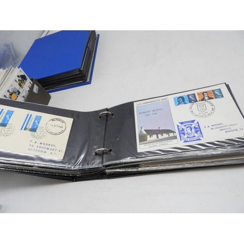 7111 - A lot comprising first day covers many with associated British Post Office Mint Stamps, Robert Burns... 