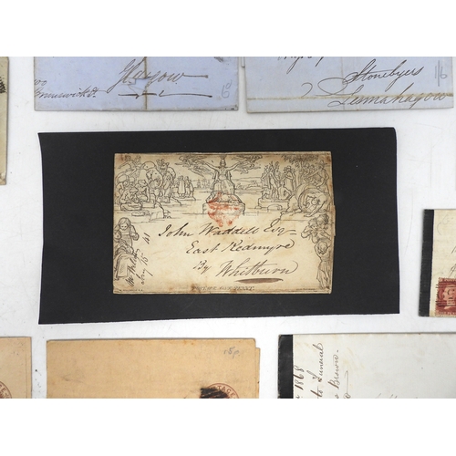 7112 - GB A lot of early postal covers to include a mulready cover 15 Jan 1841, 1d black imperforate FL and... 