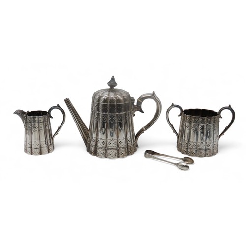 2351 - *WITHDRAWN* A VICTORIAN SILVER THREE PIECE TEA SERVICEThomas Bradbury & Sons, London 1875, of lo... 