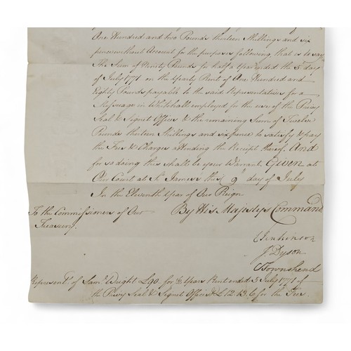2521 - 18th CENTURY ESPIONAGEA document signed by King George II, dated 5th June 1747, recording the paymen... 