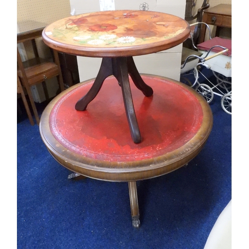 54 - A mixed lot to include circular skiver topped drum table, floral painted table on tripod base, oval ... 