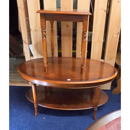 54 - A mixed lot to include circular skiver topped drum table, floral painted table on tripod base, oval ... 
