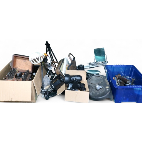 6016 - A mixed lot to include Anglepoise style lamps, an Anglepoise style magnifier, a Hepolite piston ring... 